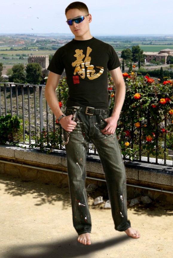 дизайнерская японская мужская футболка с золотым иероглифом РЮ (ДРАКОН)
