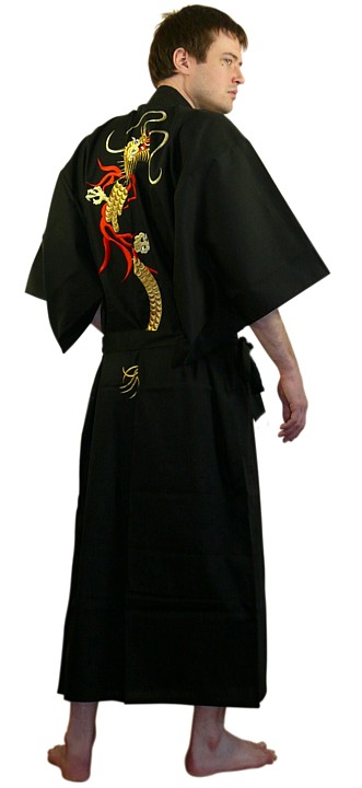 японский мужской халат- кимоно с вышивкой Огненной Дракон, хлопок 100%