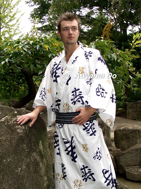 японская мужская юката ( халат-кимоно из хлопка)