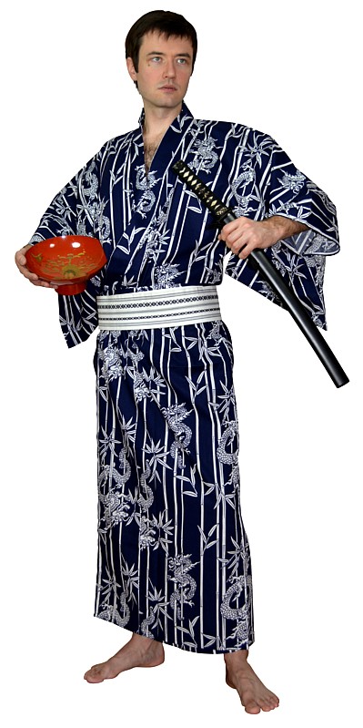 японский мужской халат- кимоно ТЭН-СИН, хлопок 100%, сделано в Японии