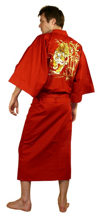  мужской халат- кимоно Тигр с вышивкой, хлопок 100%. Япония