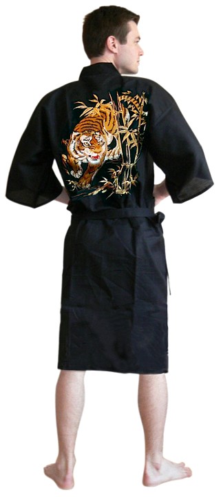 мужской короткий халат- кимоно с вышивкой, Япония, хлопк 100%