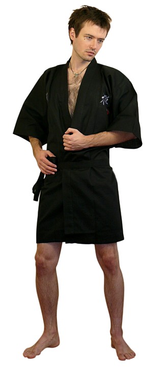 японский мужской халат кимоно Дзэн из хлопка с вышивкой