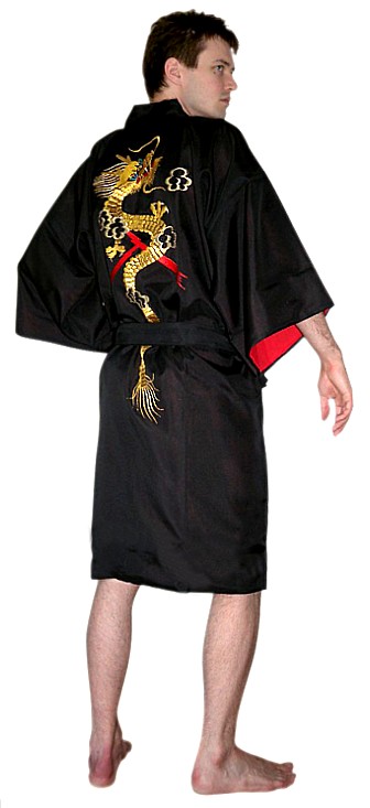 японский мужской халат-кимоно с вышивкой и подкладкой