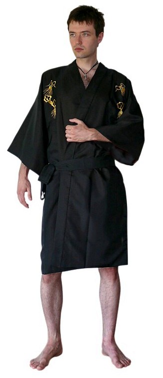 японский мужской халат-кимоно с вышивкой, без подкладки