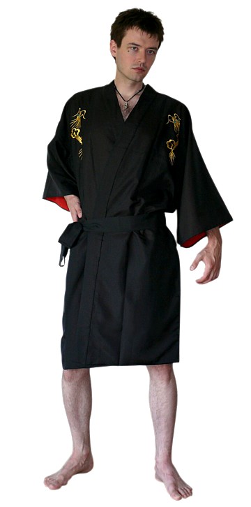 японский мужской короткий халат кимоно с вышивкой
