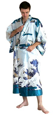 мужской халат-кимоно с рисунком по мотивам старинной гравюры Большая Волна 