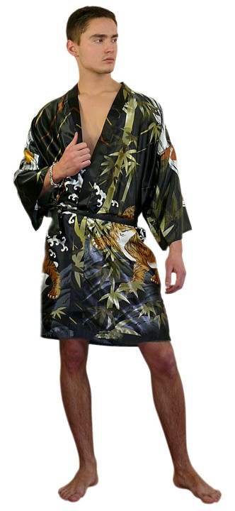 мужской японский халат-кимоно из иск. шелка