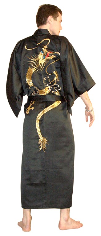японский мужской халат-кимоно с вышивкой