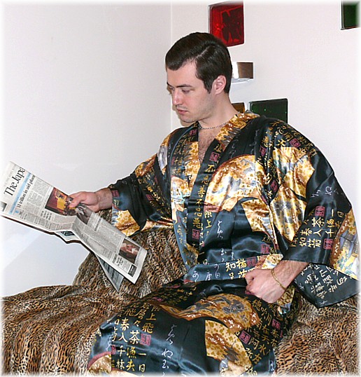 шелковый мужской халат- кимоно, черный, Япония