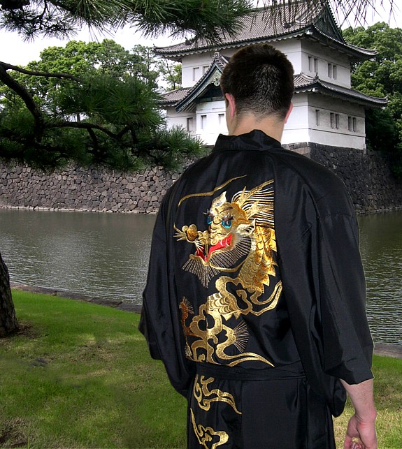 шелковое мужское кимоно с вышивкой и подкладкой, сделано в Японии