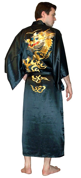 мужской шелковый халат в японском стиле с вышивкой в виде ДРАКОНА