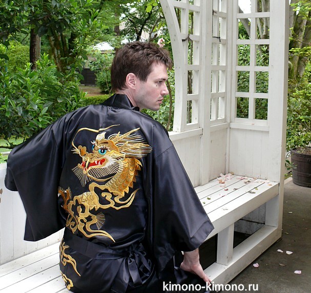 мужской шелковый халат-кимоно МИКАСА, сделано в Японии