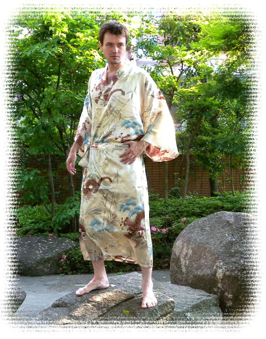 мужской халат-кимоно, 100% натуральный шелк, Япония