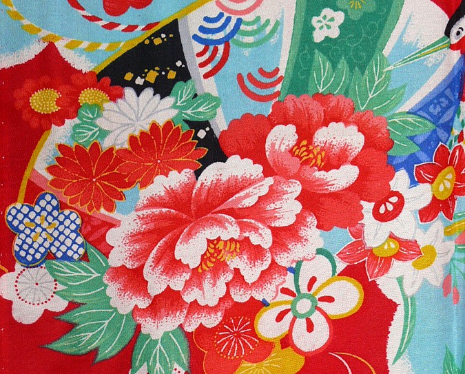 авторская роспись ткани страринного японского кимоно