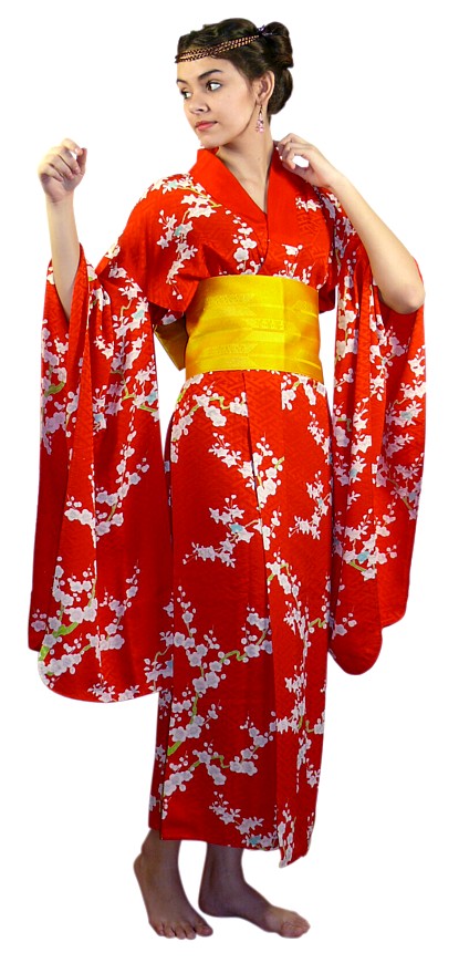 шелк для дома  японское старинное кимоно из алого шелка