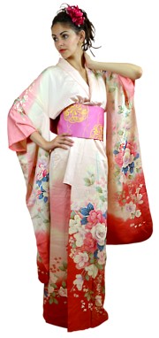 шелковое японское кимоно с авторским рисунком и вышивкой