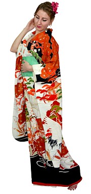 японское антикварное шелковое кимоно 