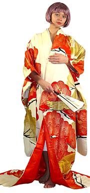 шелковое японское кимоно с вышивкой, винтаж