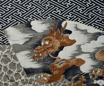 дракон в облаках, рисунока на мужском японском кимоно
