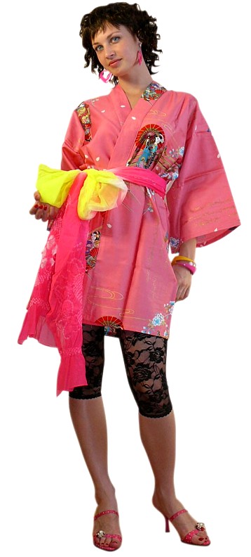 японское кимоно мини и шелковый пояс оби