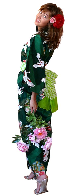 японское кимоно из хлопка Журавлиный Ручей