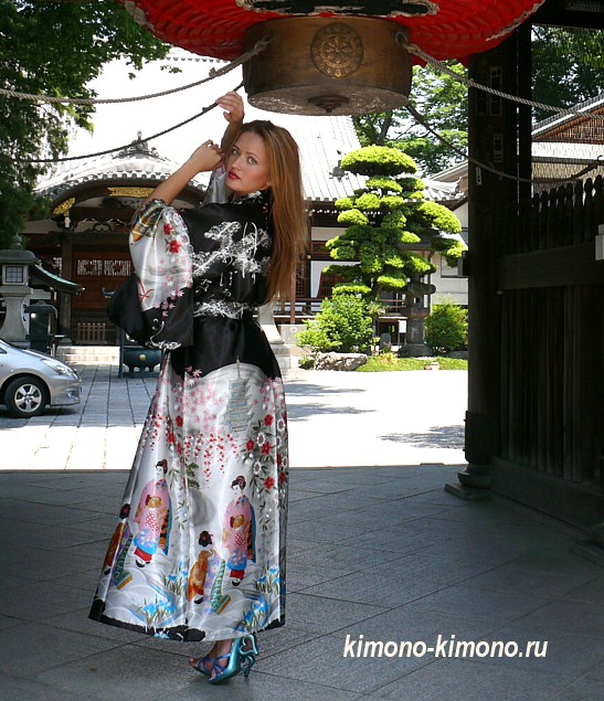 японское современное кимоно КИОТО из иск. шелка