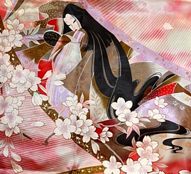 Принцесса в Саду - рисунок ткани японского кимоно