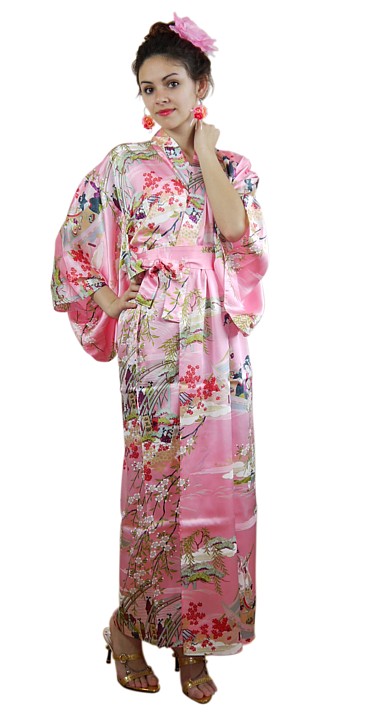 шелковый женский халат-кимоно, Япония, натуральный шелк 100%