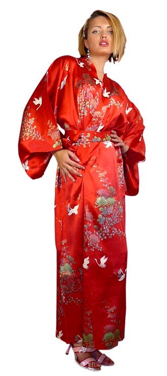 японский шелковый женский халат-кимоно